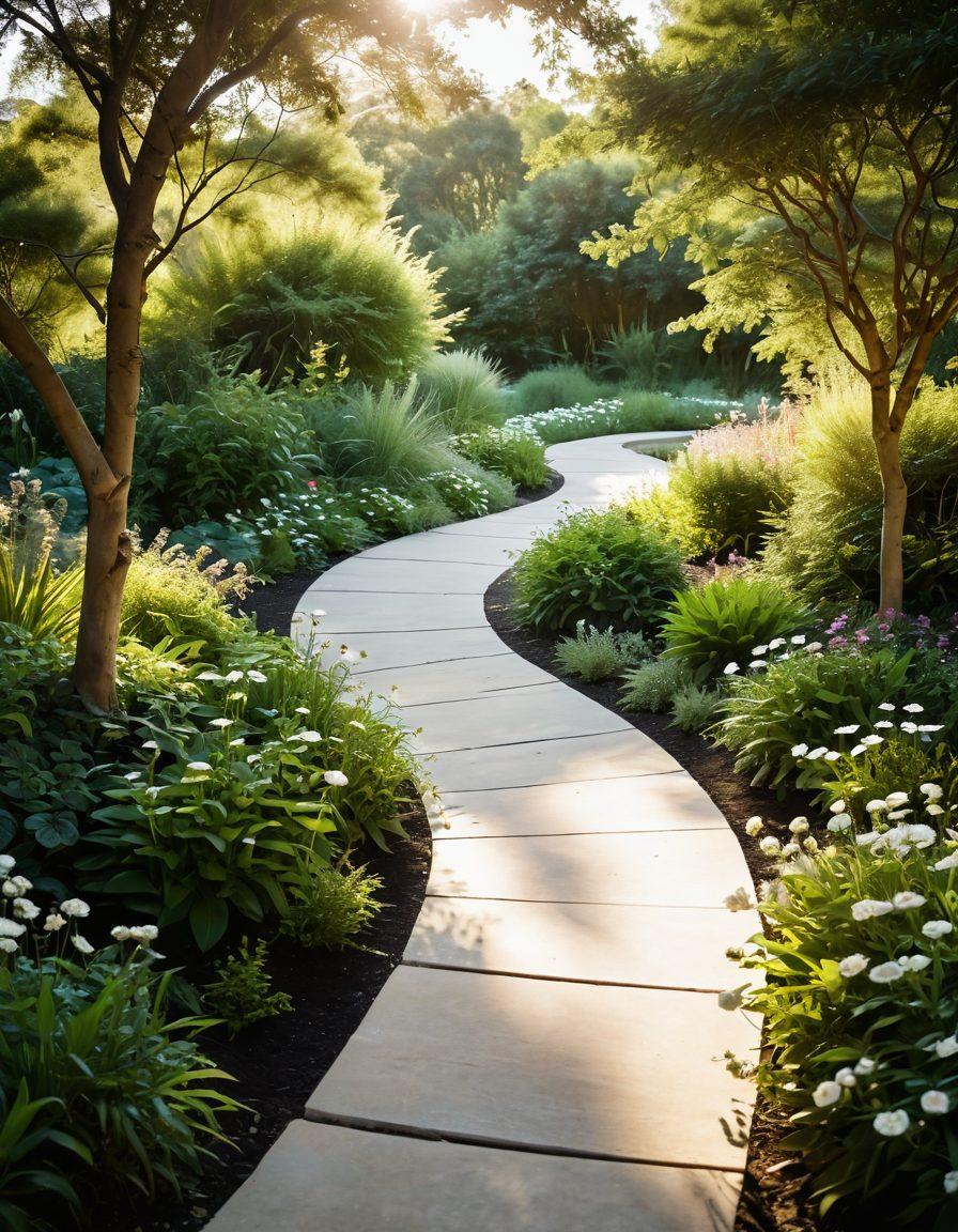A serene landscape featuring a winding pathway illuminated by soft golden light, symbolizing a journey towards empowerment, with diverse individuals engaging in joyful activities representing sexual wellness, such as yoga, conversation, and meditation. Flourishing flowers and lush greenery surround the scene, embodying growth and harmony. Include subtle elements of inclusivity and diversity. vibrant colors. soft focus.